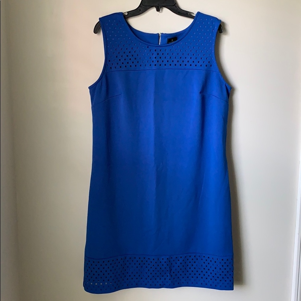 Laser Cut Royal Blue Sleeveless Shift Dress